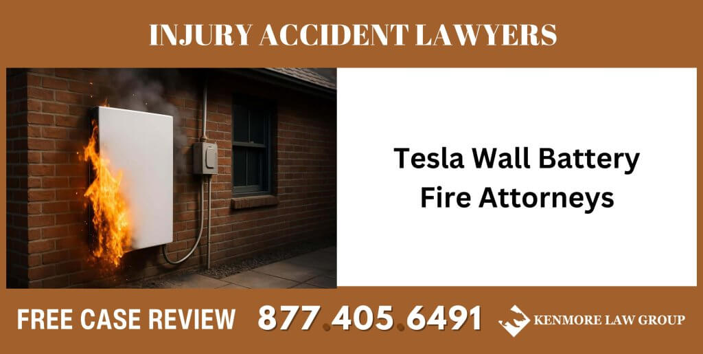 Tesla Wall Battery Fire Attorneys sue liable incident compensation liability lawyer